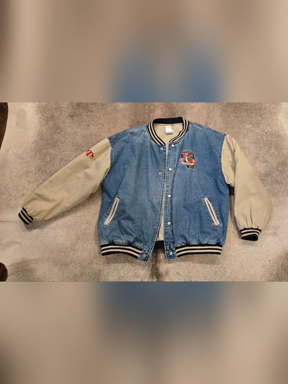 Disney TIGGER VINTAGE Denim Bomber Jacket with Cream Sleeves